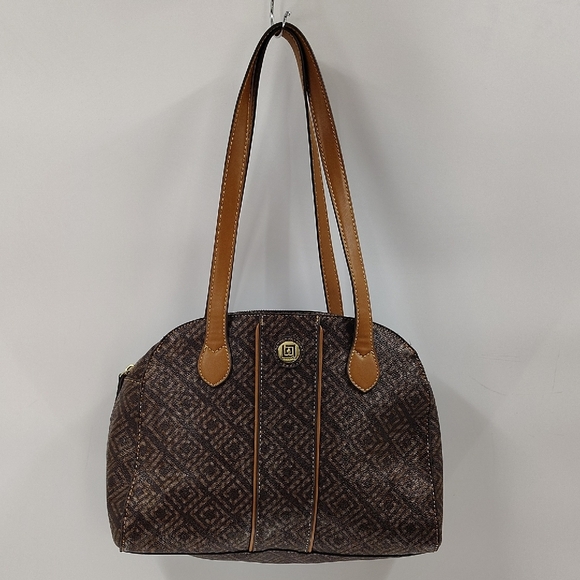 Liz Claiborne Brown Shoulder Bag 3 Sections Middle Zip Top Firm Standing - Picture 1 of 10